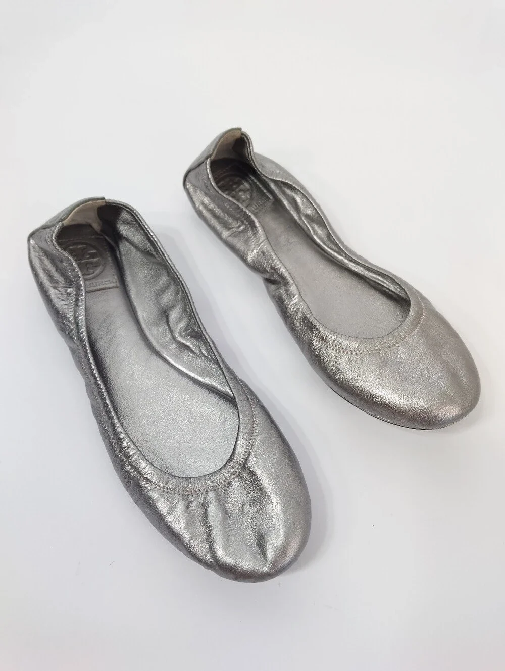 Tory Burch Silver Metallic Leather Ballet Flats Size 8.5M